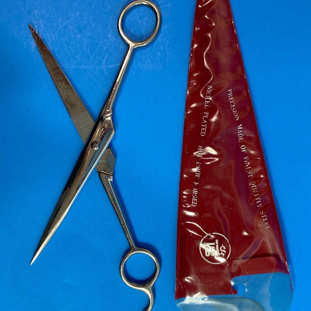 VNTG Barber Scissors 8" Nickel Plated Hot Drop Forged Steel USA, With Case